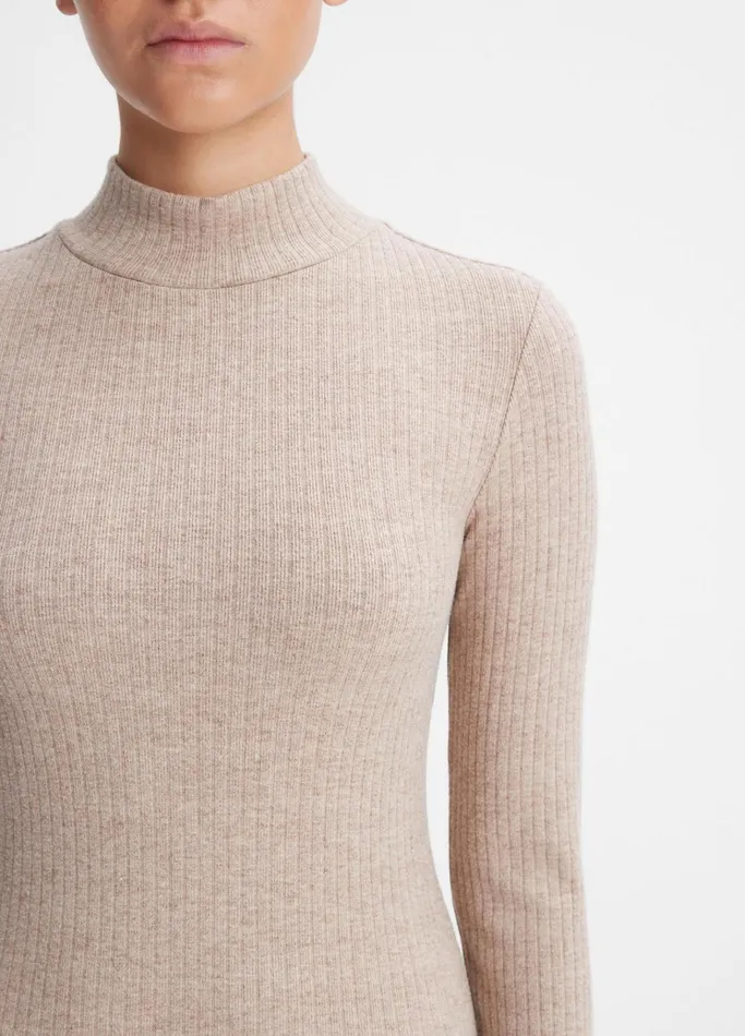 Vince Dresses Women Ribbed LongSleeve Mock Neck Dress Heather Hazel Cream