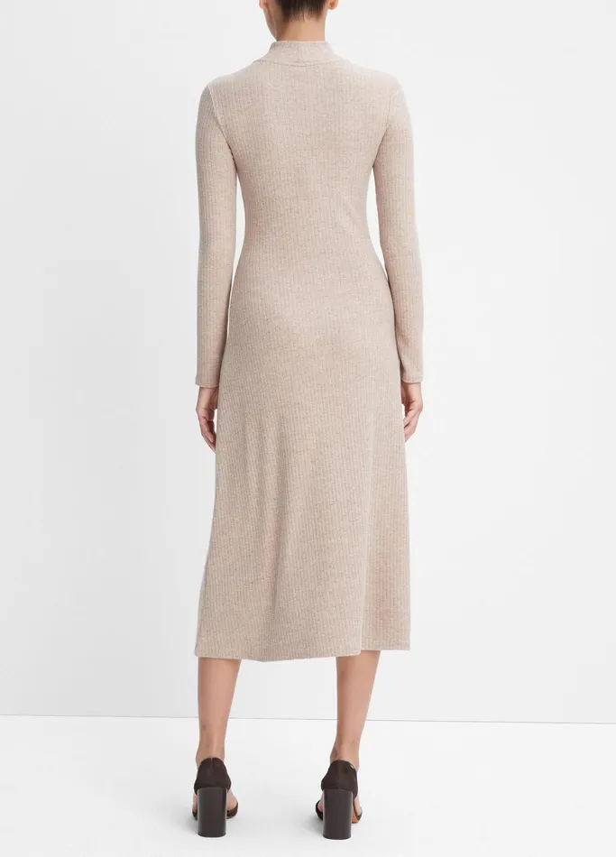 Vince Dresses Women Ribbed LongSleeve Mock Neck Dress Heather Hazel Cream