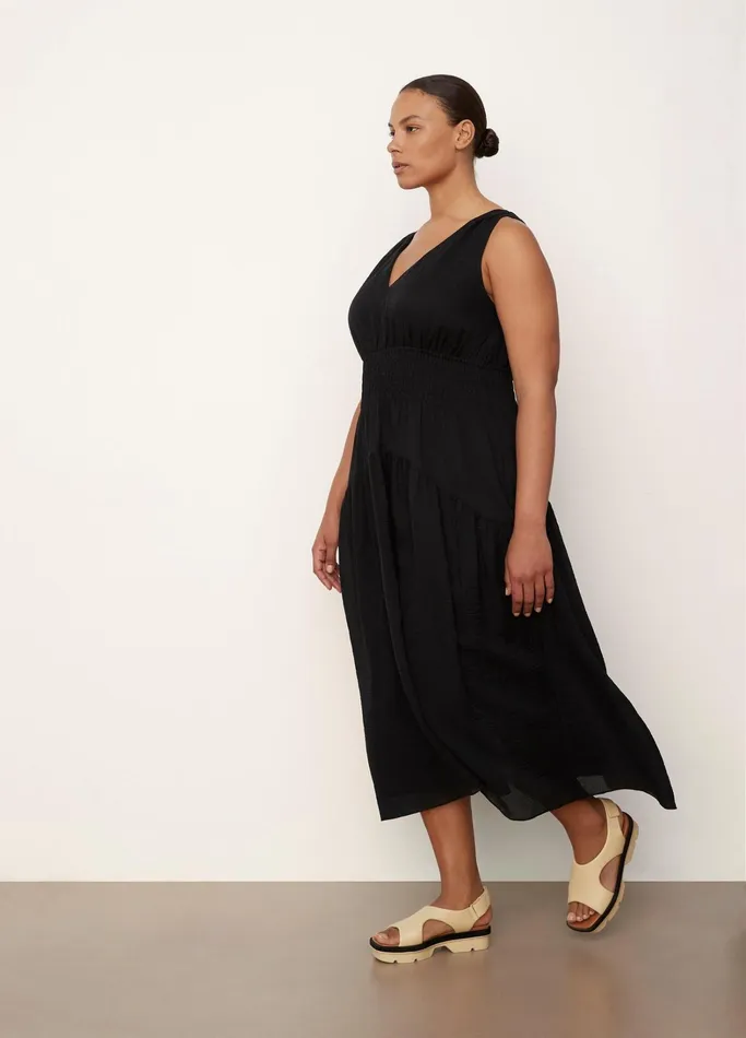 Vince Dresses Women Smocked VNeck Dress Black