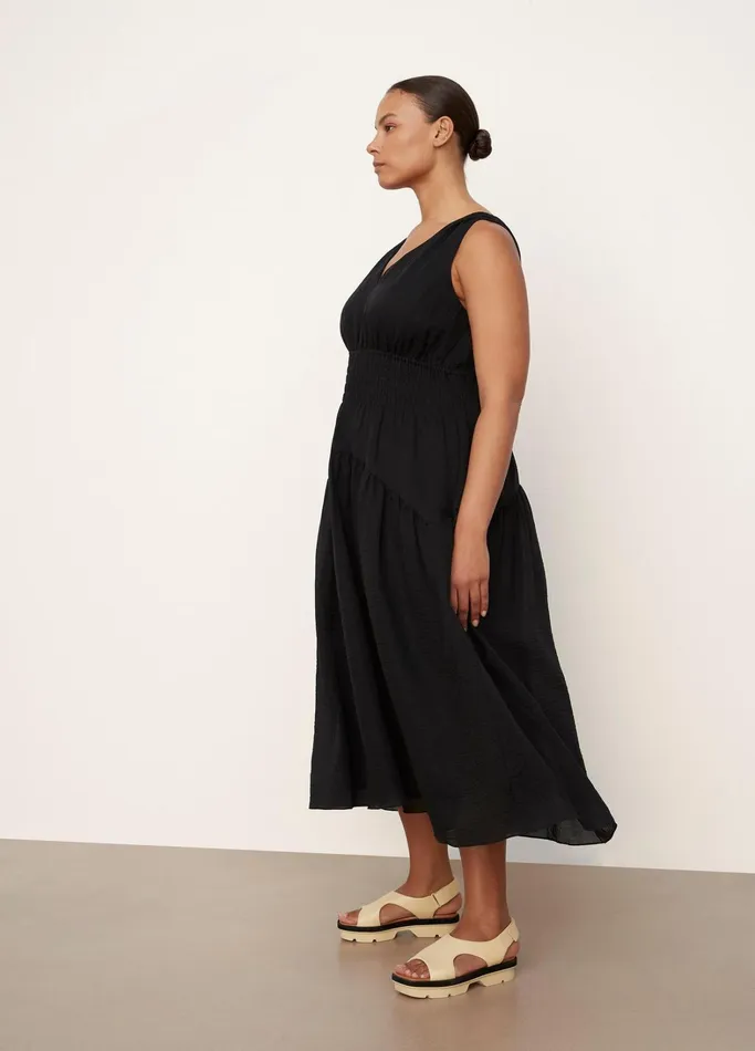 Vince Dresses Women Smocked VNeck Dress Black
