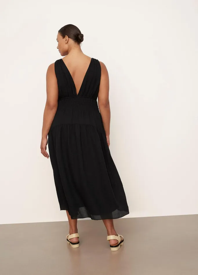 Vince Dresses Women Smocked VNeck Dress Black