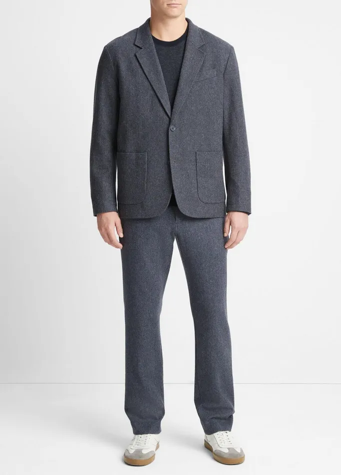 Vince Jackets and Outerwear Men Herringbone WoolBlend Flannel Blazer Coastal Bluemedium Heather Grey
