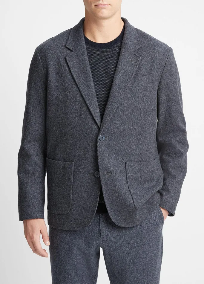 Vince Jackets and Outerwear Men Herringbone WoolBlend Flannel Blazer Coastal Bluemedium Heather Grey