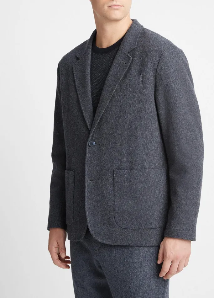 Vince Jackets and Outerwear Men Herringbone WoolBlend Flannel Blazer Coastal Bluemedium Heather Grey