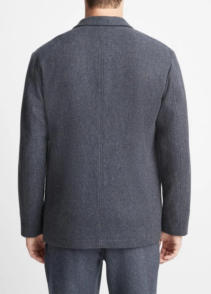 Vince Jackets and Outerwear Men Herringbone WoolBlend Flannel Blazer Coastal Bluemedium Heather Grey