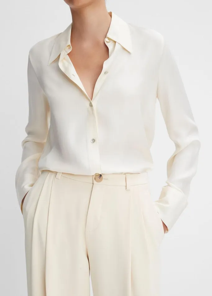 Vince Pants and Shorts Women DropWaist Pleated Crepe Trouser Birch