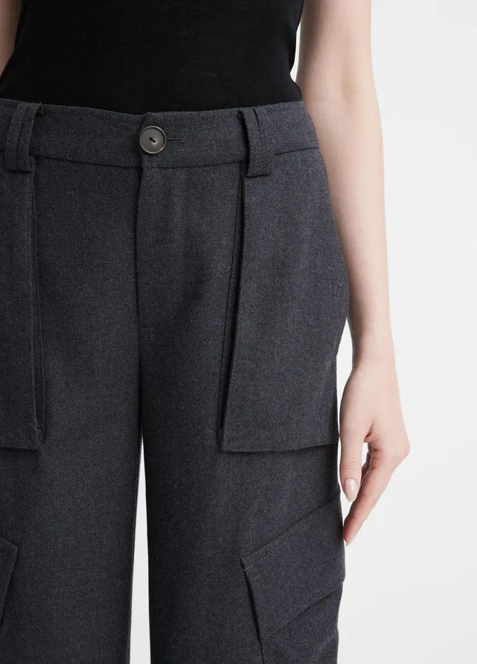Vince Pants and Shorts Women Flannel WideLeg Cargo Pant Heather Charcoal