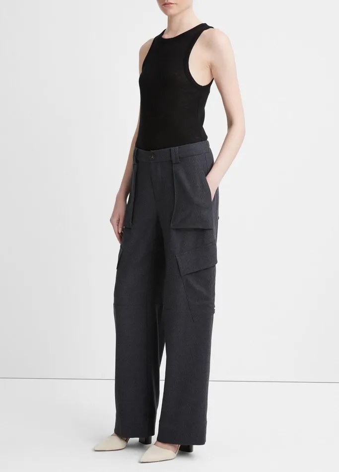 Vince Pants and Shorts Women Flannel WideLeg Cargo Pant Heather Charcoal