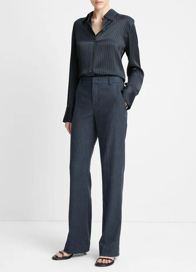 Vince Pants and Shorts Women Pinstripe Flannel Trouser Dark Obsidiansilver Dust