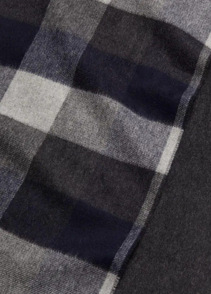 Vince Scarves Hats and Gloves Men Stafford Plaid Wool And Cashmere DoubleFace Scarf Black Coastal Blue