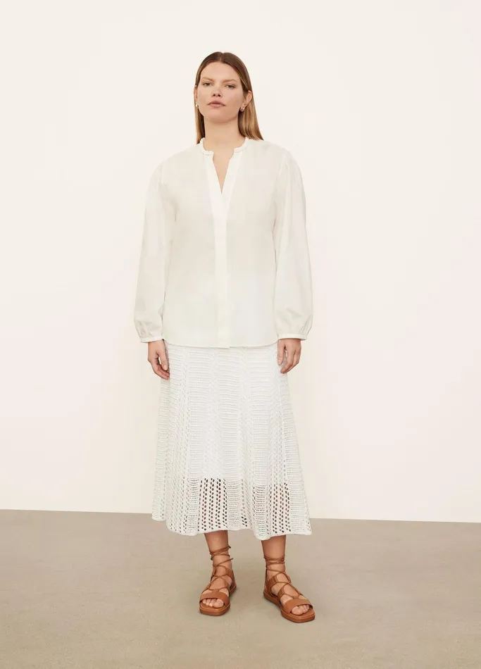 Vince Shirts and Tops Women Braid Trim Band Collar Blouse Optic White