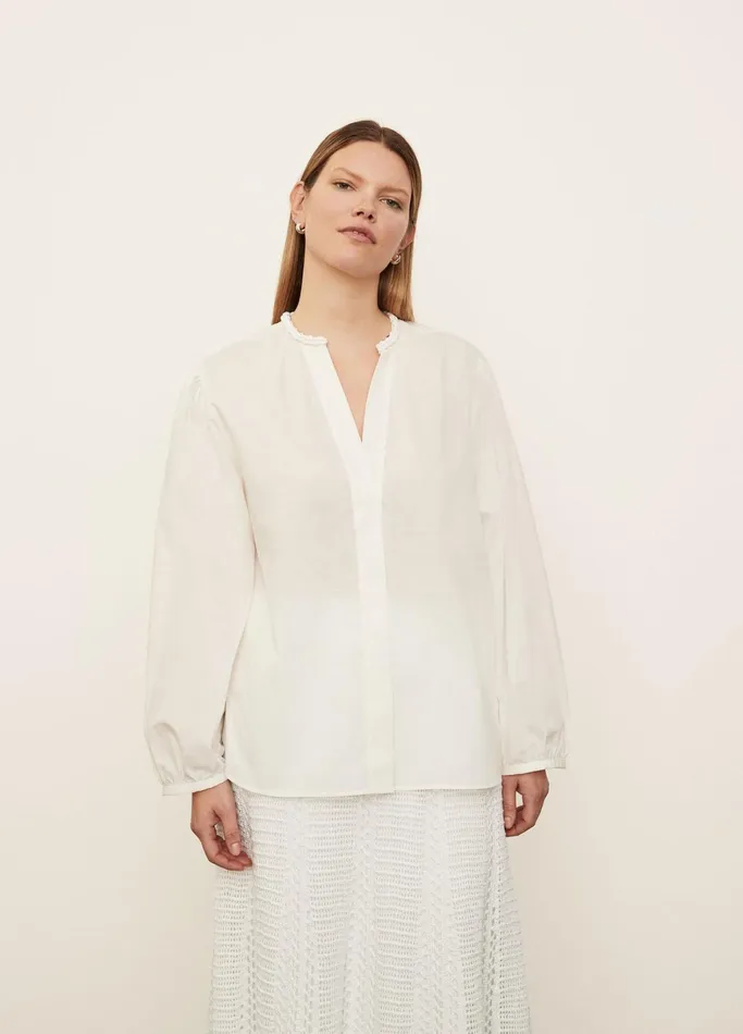 Vince Shirts and Tops Women Braid Trim Band Collar Blouse Optic White