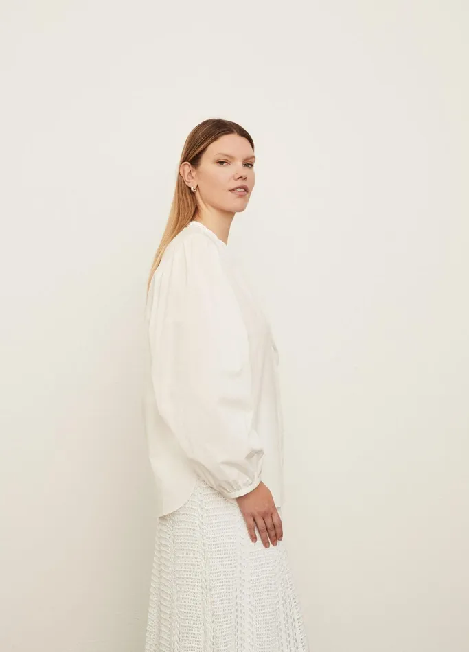 Vince Shirts and Tops Women Braid Trim Band Collar Blouse Optic White