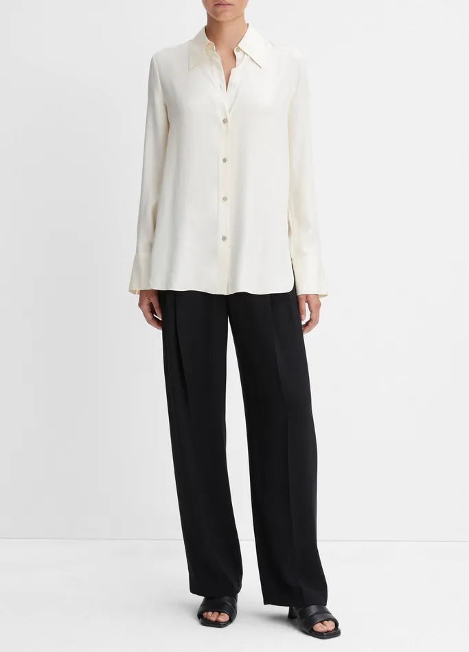 Vince Shirts and Tops Women Easy SilkBlend LongSleeve ButtonFront Blouse Feather