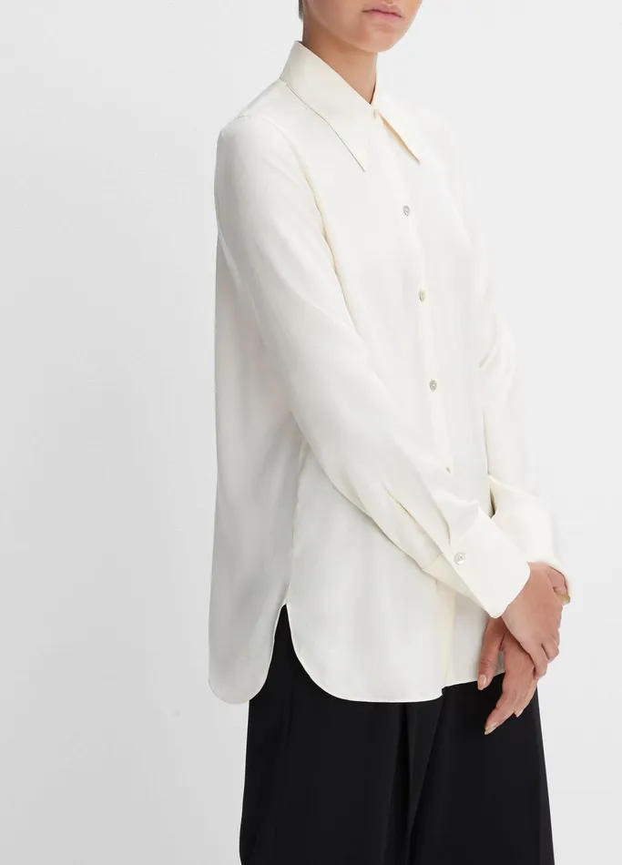 Vince Shirts and Tops Women Easy SilkBlend LongSleeve ButtonFront Blouse Feather