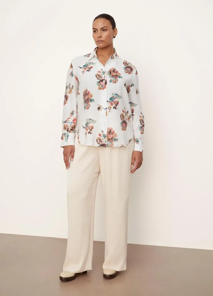 Vince Shirts and Tops Women Ikat Floral Relaxed LongSleeve Shirt Optic White
