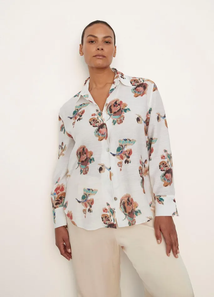 Vince Shirts and Tops Women Ikat Floral Relaxed LongSleeve Shirt Optic White