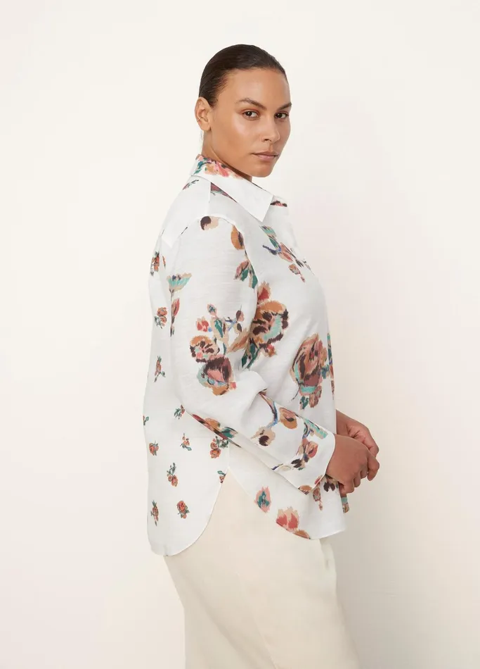 Vince Shirts and Tops Women Ikat Floral Relaxed LongSleeve Shirt Optic White