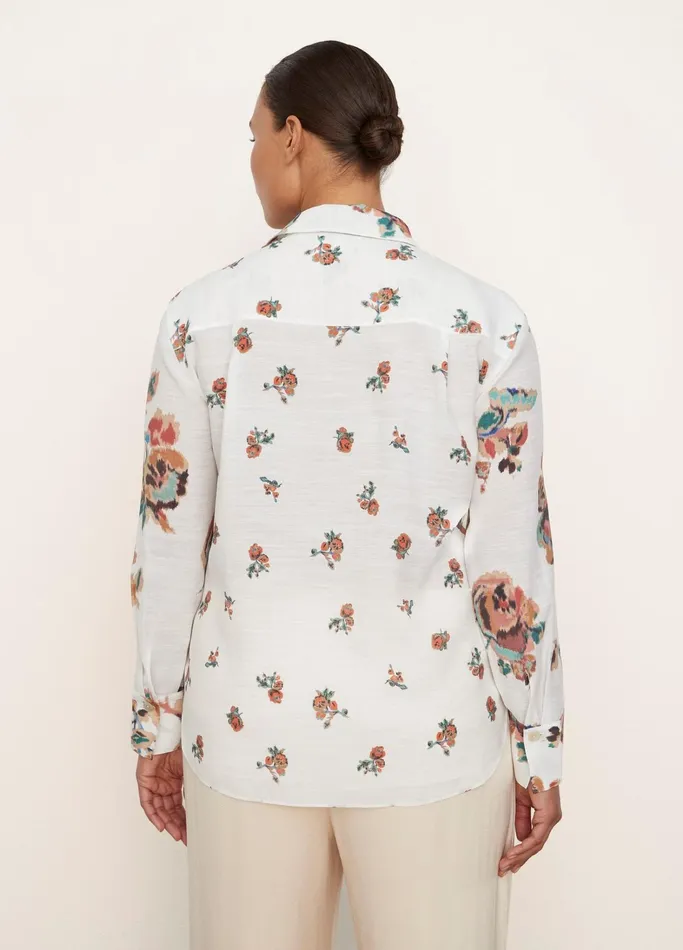 Vince Shirts and Tops Women Ikat Floral Relaxed LongSleeve Shirt Optic White