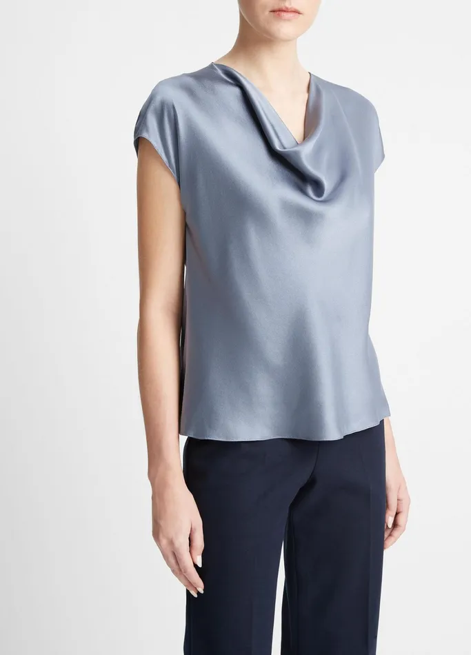 Vince Shirts and Tops Women Silk CowlNeck Blouse Iris Smoke