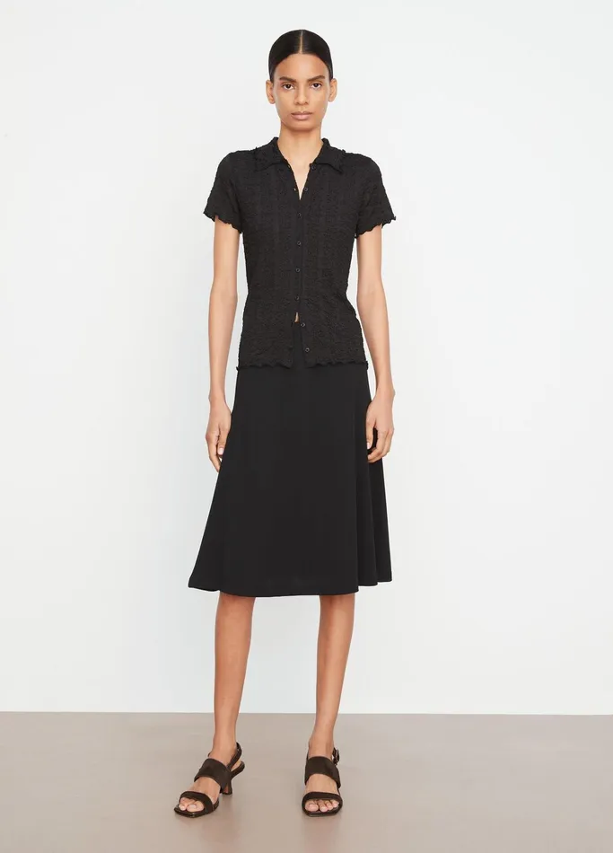 Vince Shirts and Tops Women Smocked ShortSleeve ButtonFront Shirt Black