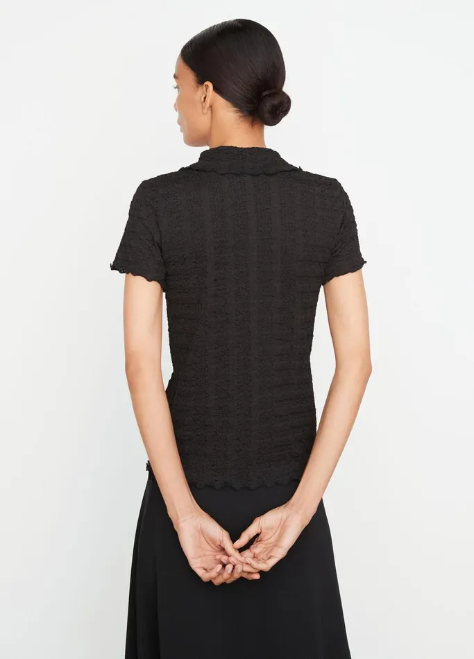 Vince Shirts and Tops Women Smocked ShortSleeve ButtonFront Shirt Black