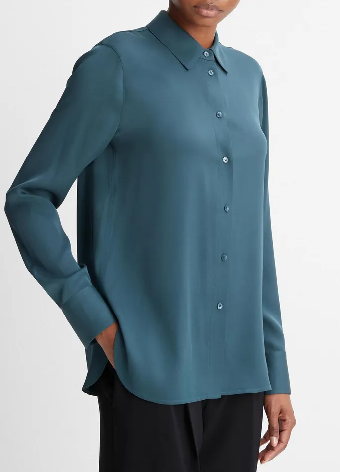 Vince Shirts and Tops Women StretchSilk SlimFit Shirt Azurine