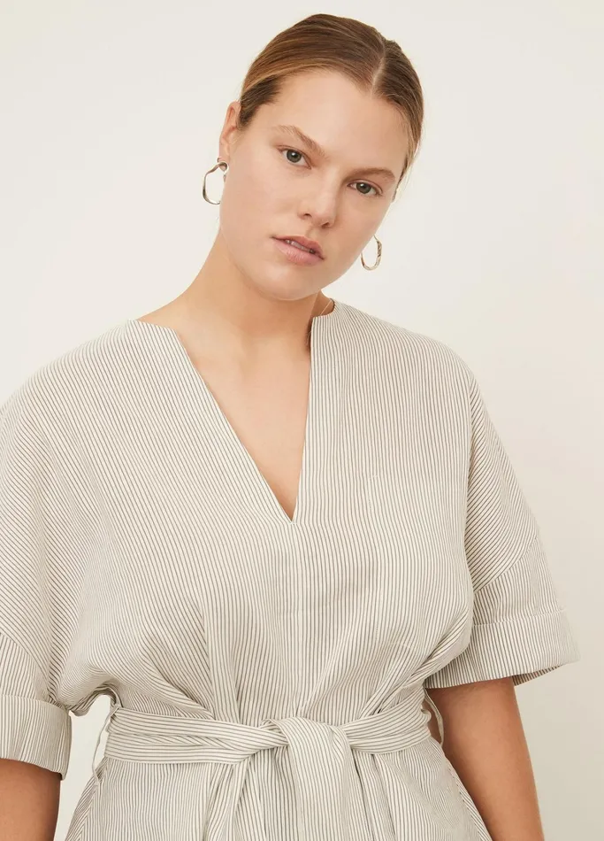 Vince Shirts and Tops Women Stripe Cuffed Short Sleeve VNeck Blouse Whiteblack