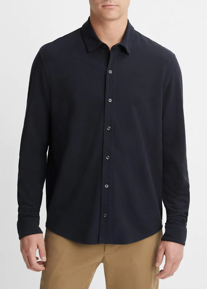 Vince Shirts Men Cotton Piqu ButtonFront Shirt Coastal Blue