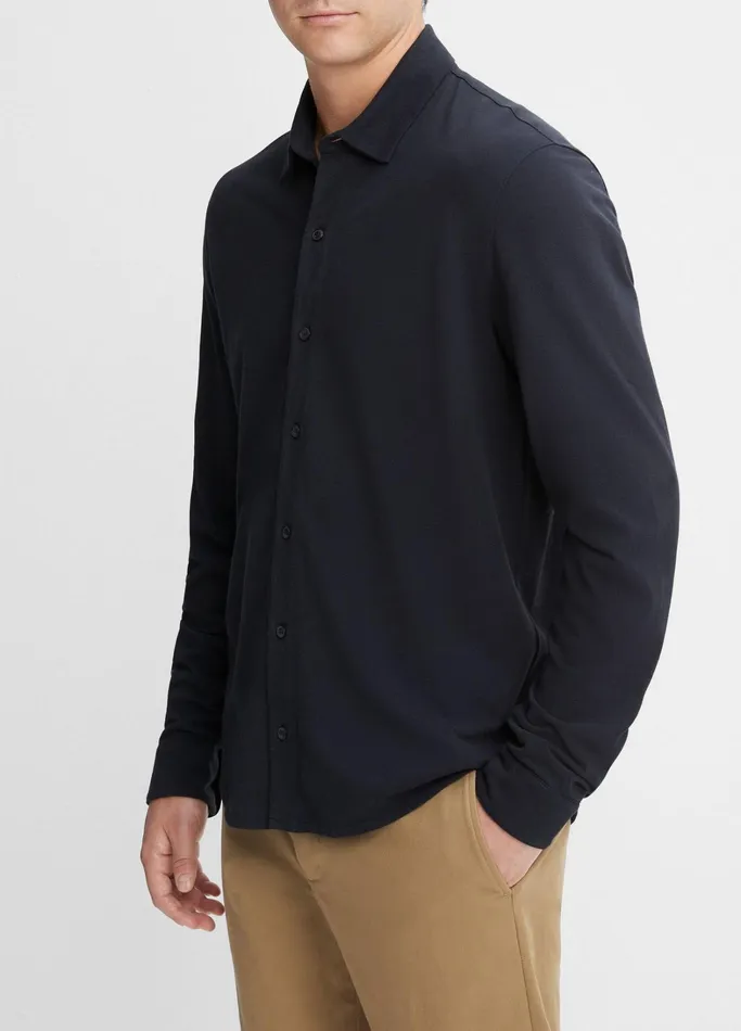 Vince Shirts Men Cotton Piqu ButtonFront Shirt Coastal Blue