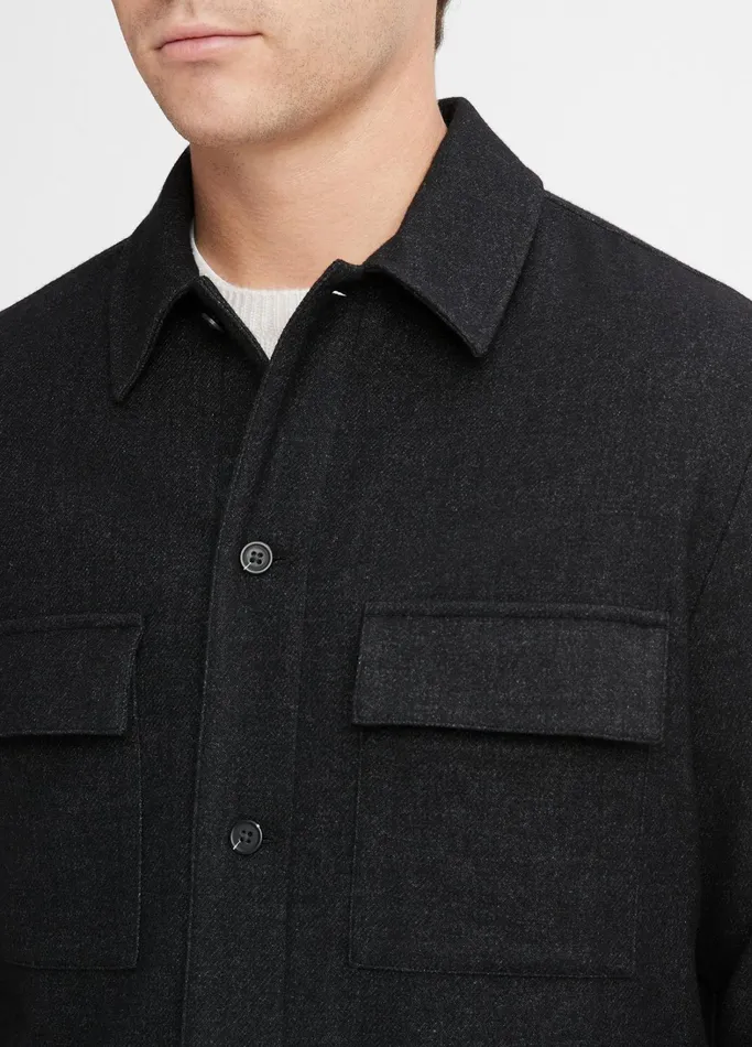 Vince Shirts Men Italian Virgin WoolBlend Flannel Overshirt Heather Black