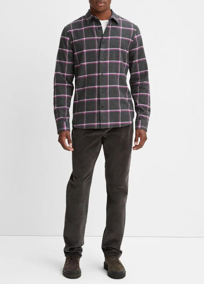 Vince Shirts Men Skipton Plaid LongSleeve Shirt Heather Blackpurple Stone