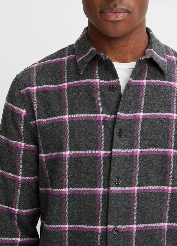 Vince Shirts Men Skipton Plaid LongSleeve Shirt Heather Blackpurple Stone