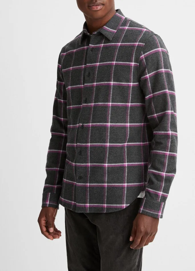 Vince Shirts Men Skipton Plaid LongSleeve Shirt Heather Blackpurple Stone