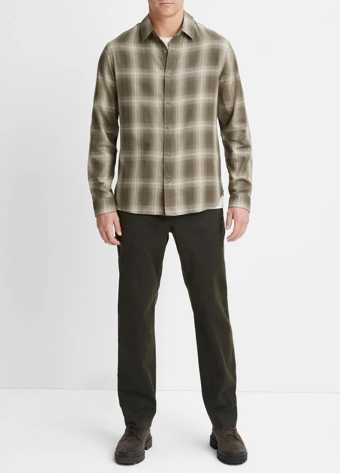 Vince Shirts Men Toledo Shadow Plaid Shirt Smoke Treedeco Cream