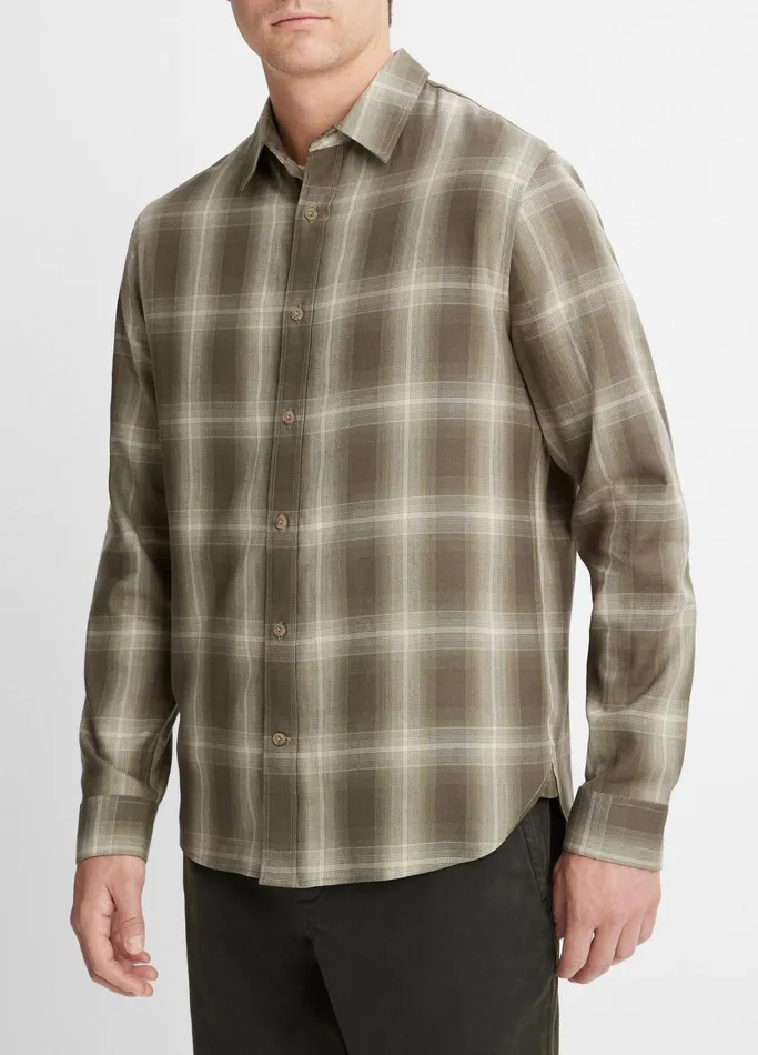 Vince Shirts Men Toledo Shadow Plaid Shirt Smoke Treedeco Cream