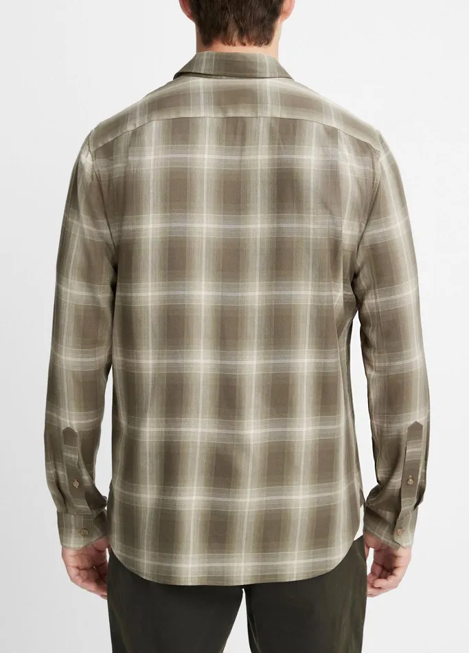 Vince Shirts Men Toledo Shadow Plaid Shirt Smoke Treedeco Cream