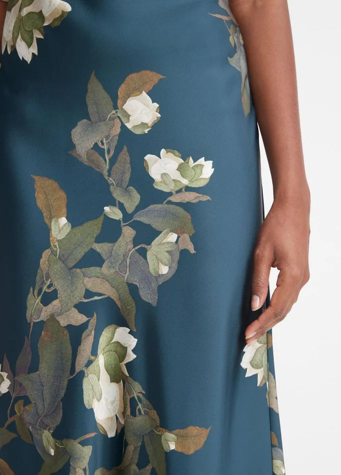 Vince Skirts Women Camellia Branch Satin Slip Skirt Azurine