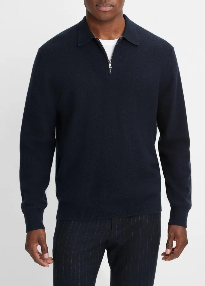 Vince Sweaters Men Plush Cashmere QuarterZip Sweater Coastal Blue