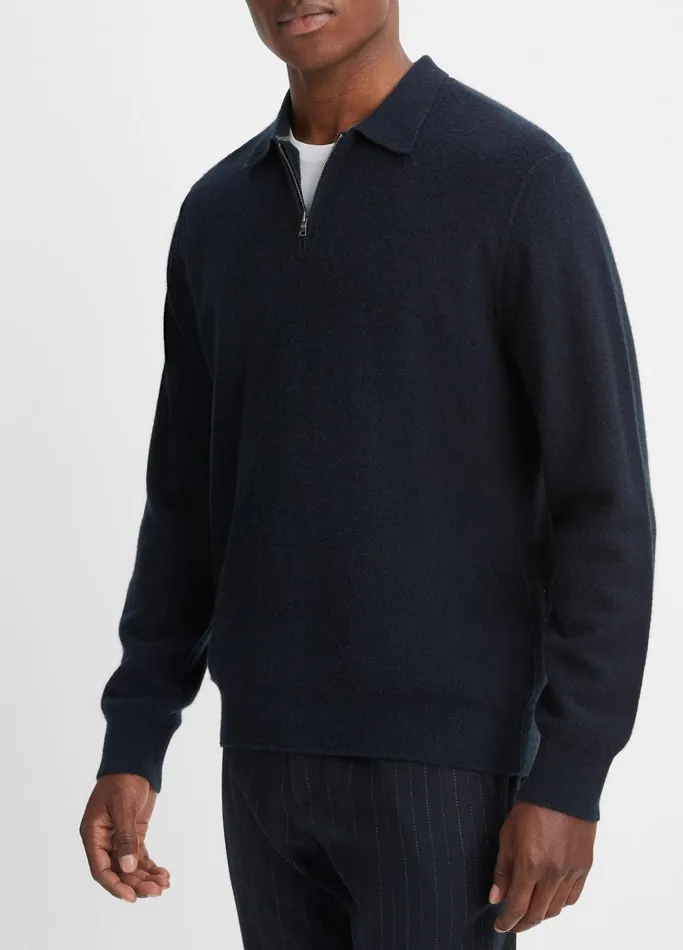 Vince Sweaters Men Plush Cashmere QuarterZip Sweater Coastal Blue