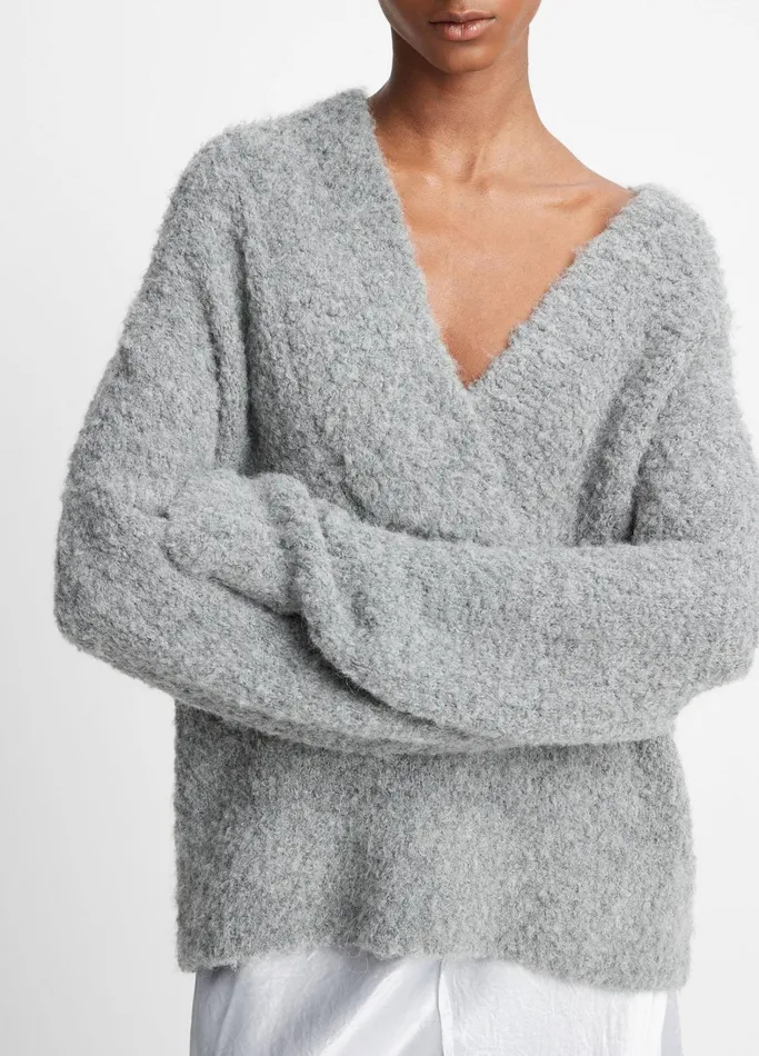 Vince Sweaters Women Crimped Shawl Sweater Heather Silver Dust