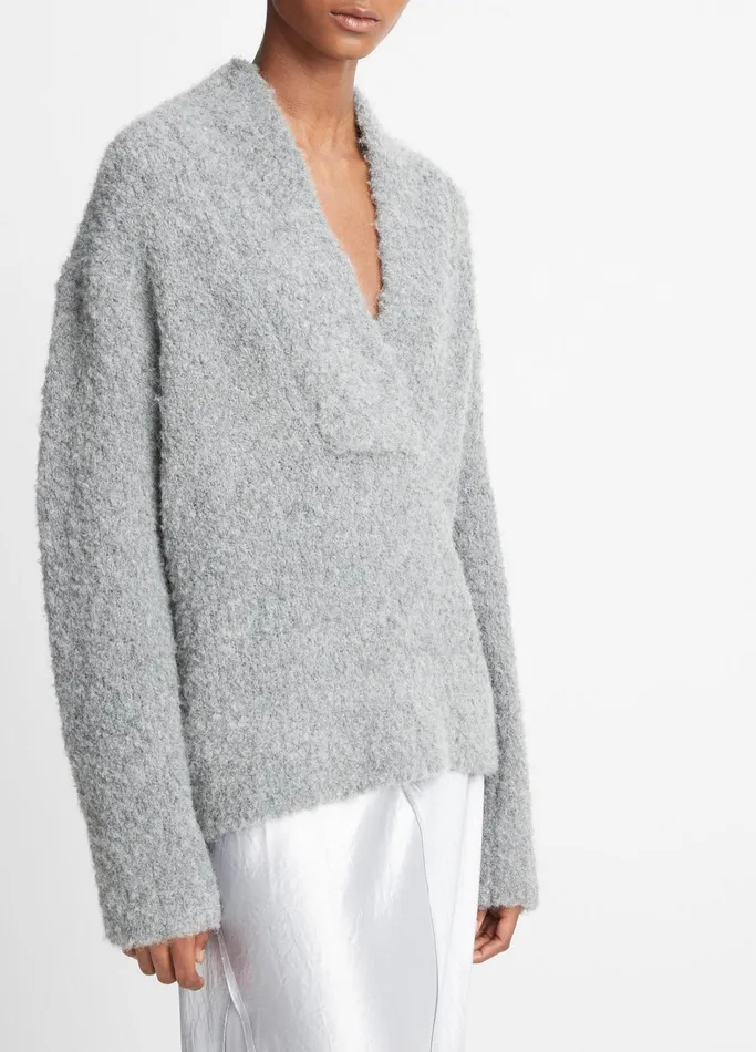 Vince Sweaters Women Crimped Shawl Sweater Heather Silver Dust
