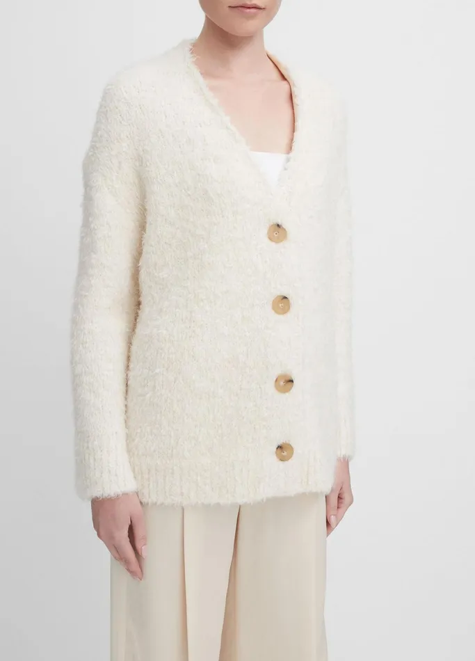 Vince Sweaters Women Oversized Teddy Cardigan Off White