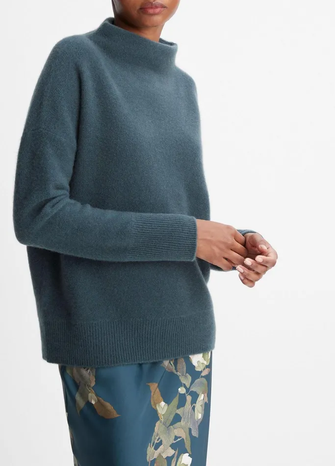Vince Sweaters Women Plush Cashmere Funnel Neck Sweater Azurine