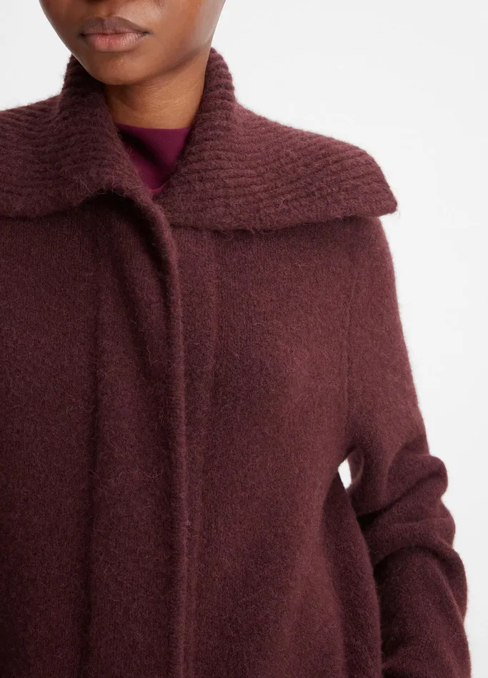 Vince Sweaters Women Ribbed SailorCollar Cardigan Coat Black Cherry