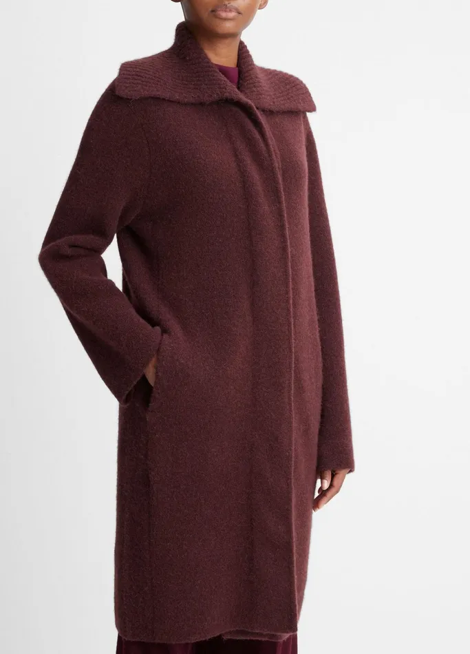 Vince Sweaters Women Ribbed SailorCollar Cardigan Coat Black Cherry