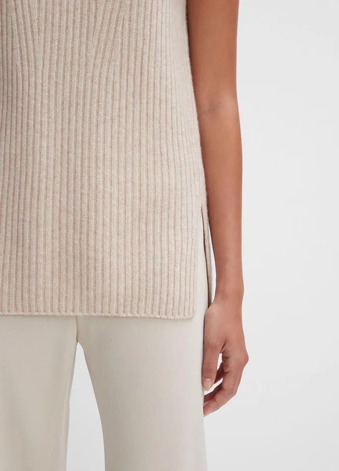Vince Sweaters Women Ribbed Wool And Cashmere Sleeveless Tunic Sweater Heather Beige