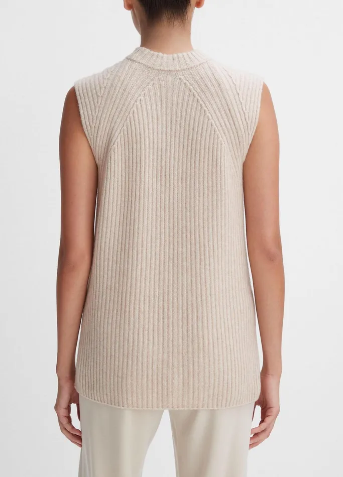 Vince Sweaters Women Ribbed Wool And Cashmere Sleeveless Tunic Sweater Heather Beige
