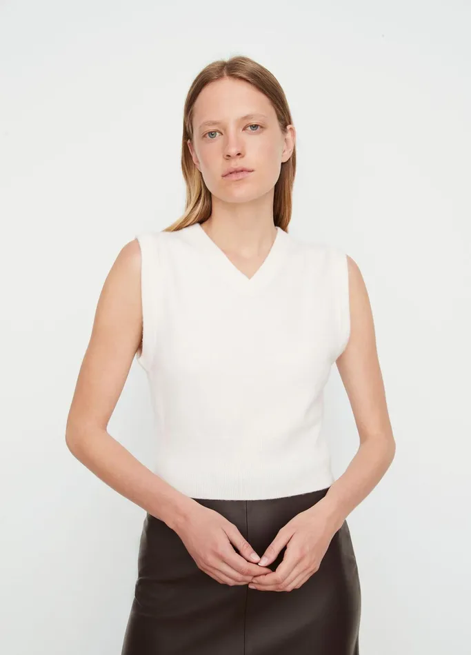 Vince Sweaters Women Shrunken WoolBlend Vest Off White