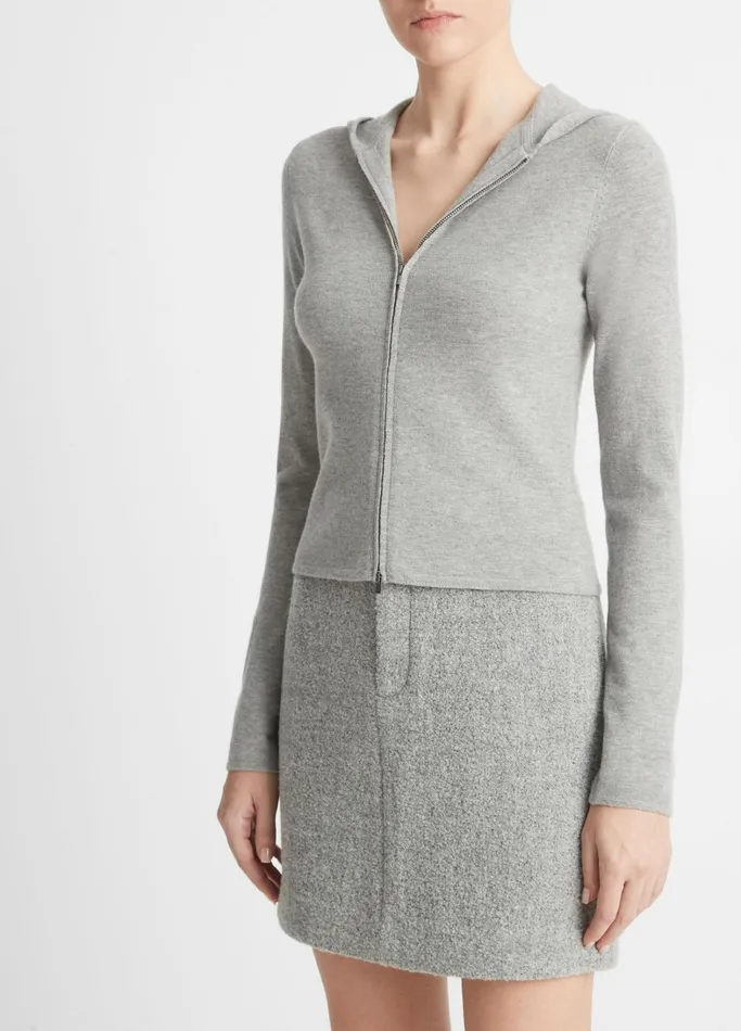 Vince Sweaters Women WoolBlend Zip Hoodie Heather Silver Dust